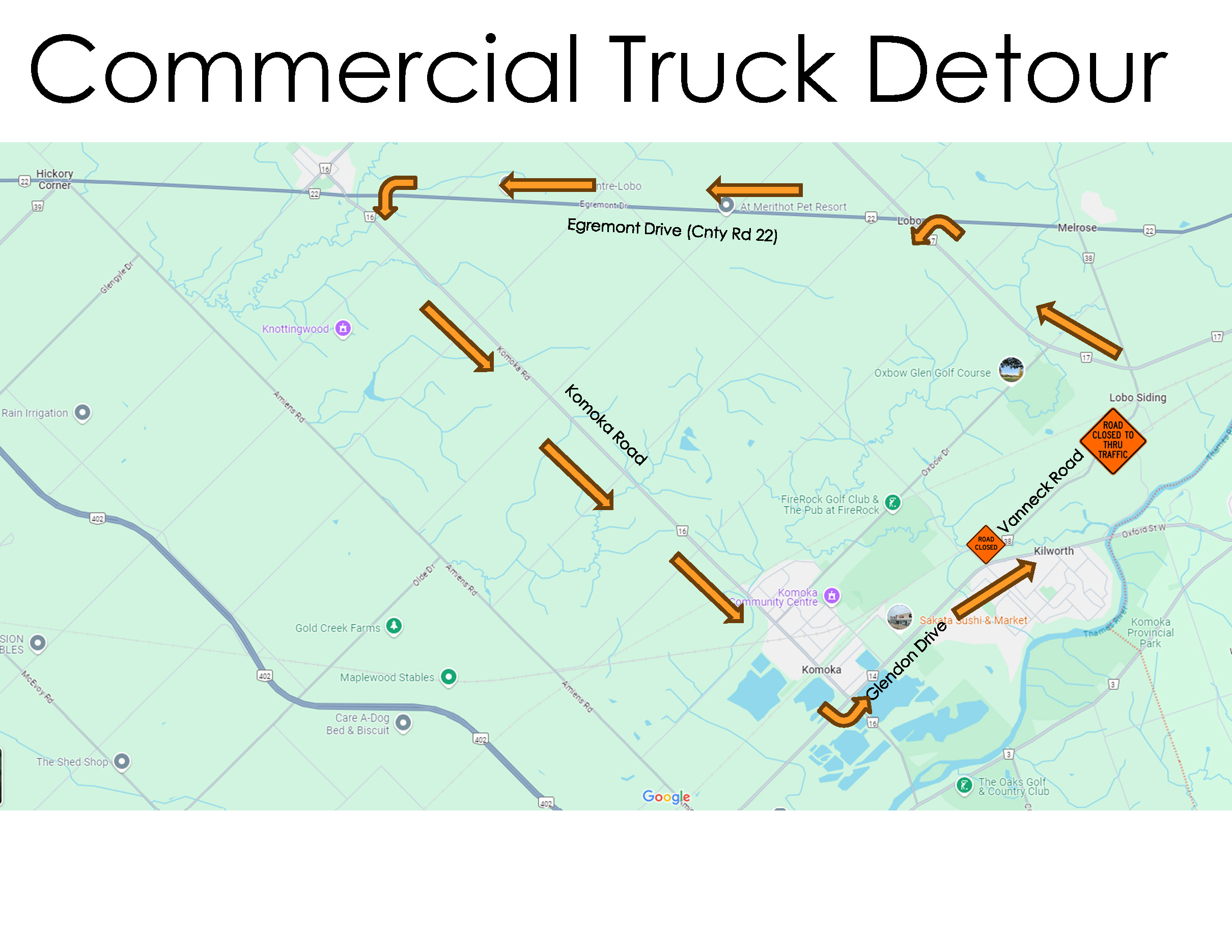 Glendon Road 5 Corners Roundabout Construction - Commercial Truck Detour